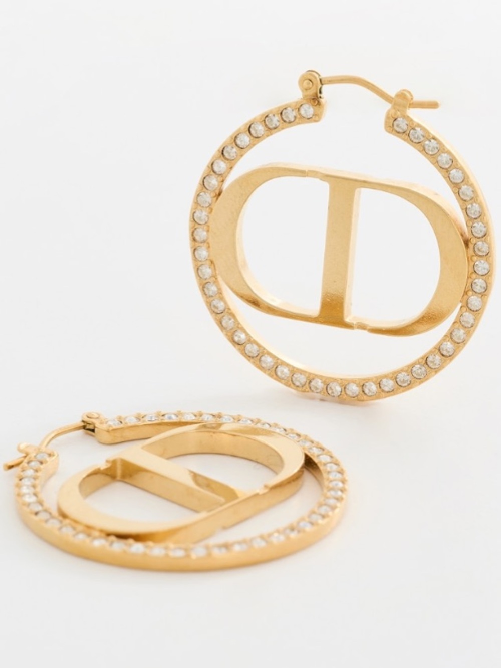 Dior Gold Crystal 30 Montaigne Hoop Earrings